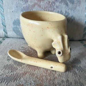 phOceramics Ceramic Giraffe Pho Soup Bowl With Spoon Handmade Confetti Yellow